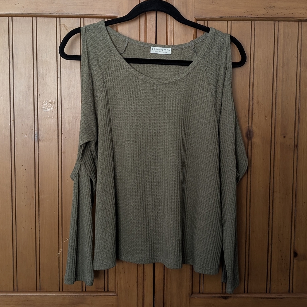 Paper crane women's open shoulder long sleeve shirt